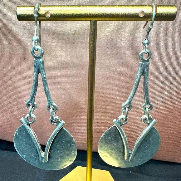 Silver Geometric Drop Earrings – Handmade Boho Artisan Dangle Jewelry NWT - Picture 10 of 13